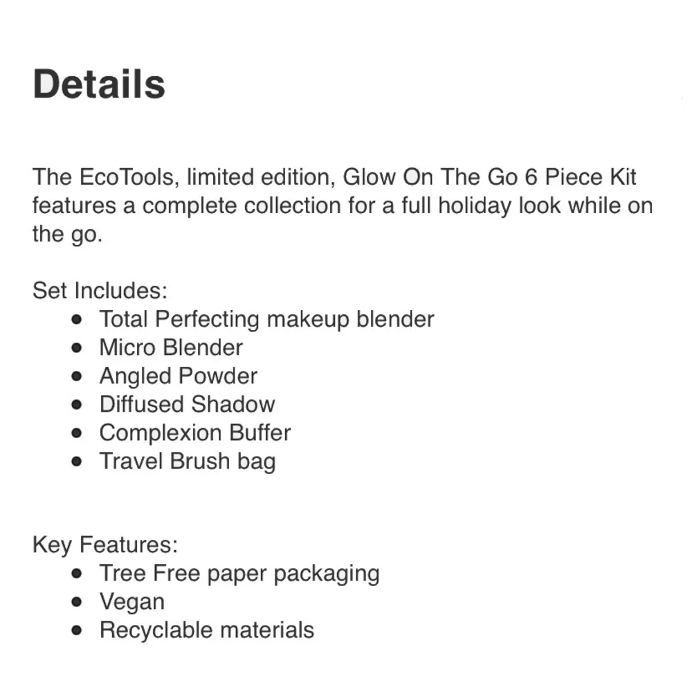 ECOTOOLS Glow On-The-Go 6-Piece Holiday Kit NWT